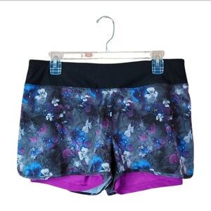 Mondetta Women's Floral Athletic Running Shorts - Black and Purple
